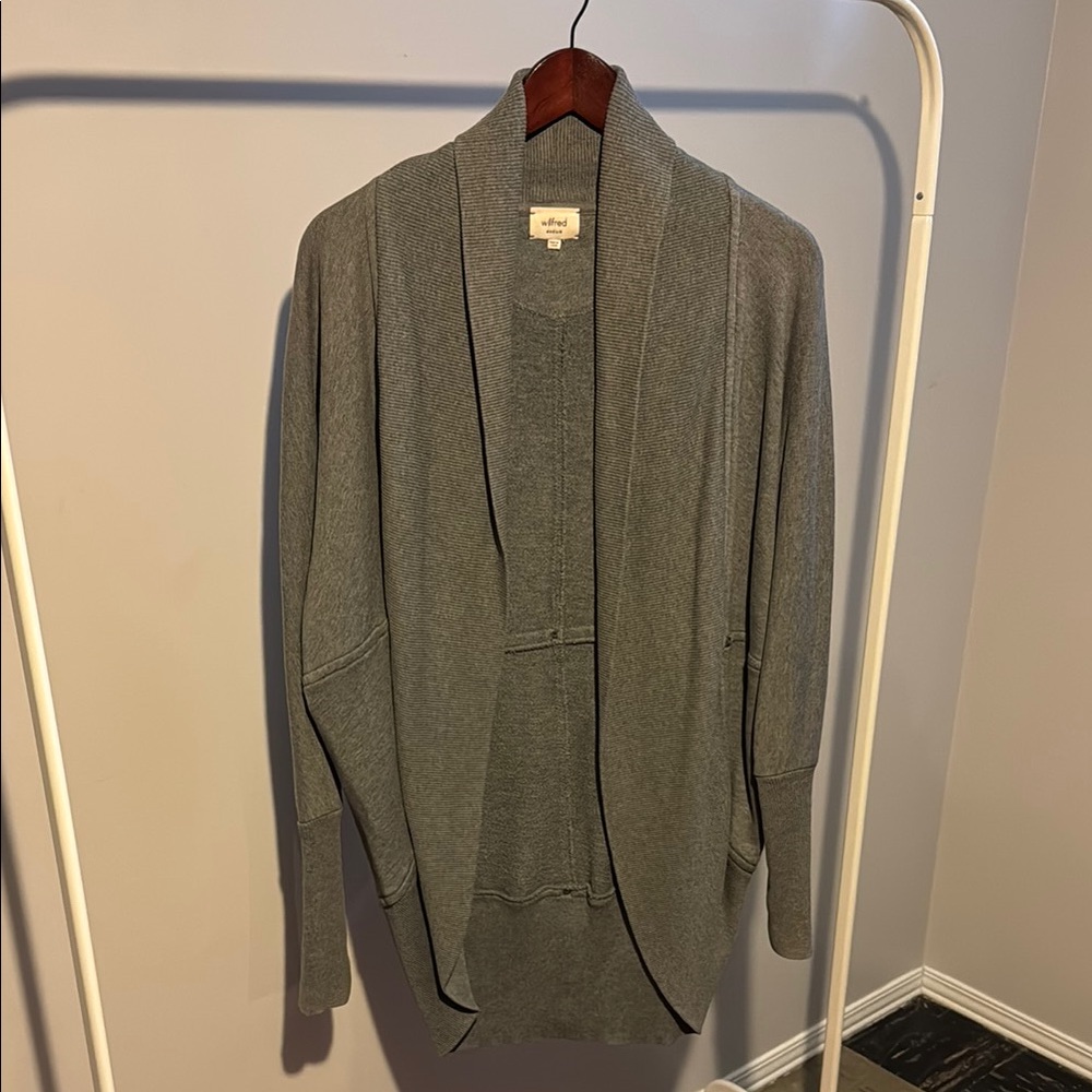 Wilfred Gray Cardigan Sweater with Shawl Collar and Relaxed Fit